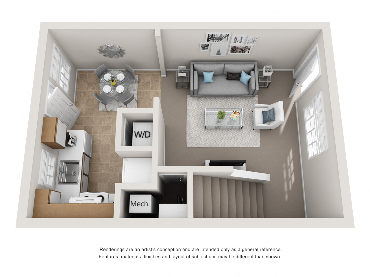 Floor plan for 2 beds, 1 bath, 628 sqft
